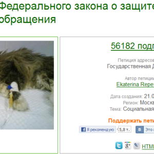 Петиция за принятие в России закона о защите животных от жестокого обращения